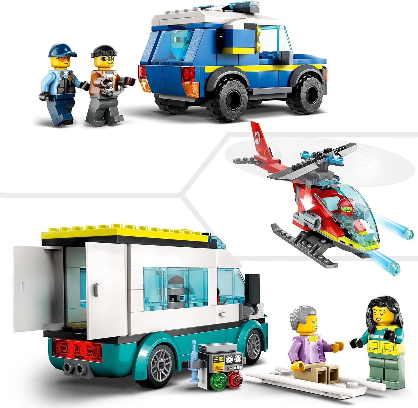 LEGO 60371 City Headquarters of Rescue Vehicles with Fire Brigade Helicopter, Ambulance, Motorcycle and Police Car, Toy for Children from 6 Years