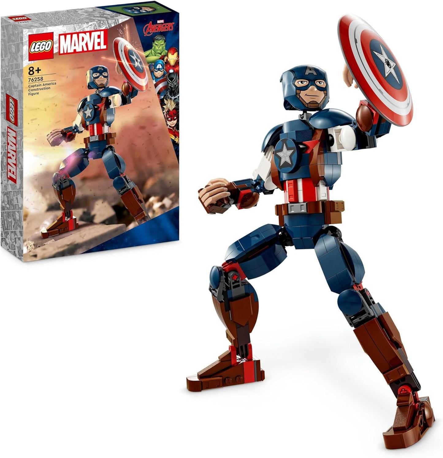 LEGO 76258 Marvel Captain America Building Figure, Superhero with Shield, Avengers Construction Toy and Collectible Figure as Bedroom Accessory for Children, Boys and Girls from 8 Years