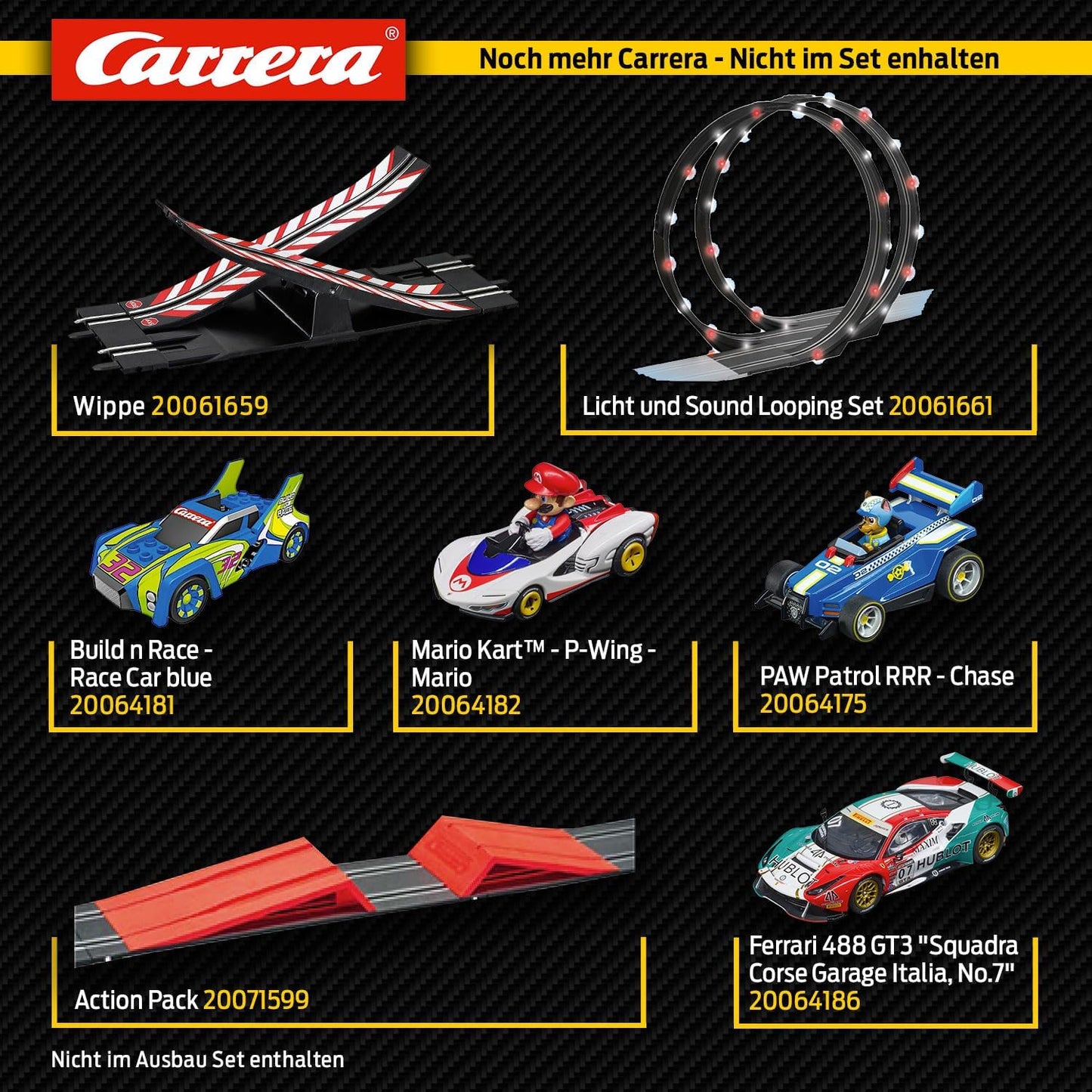 Carrera Extension Set 1, 6-Piece Extension for GO!!! Carrera Tracks, Compatible with Carrera GO!!! (Plus) & Digital 143, 2x Curves (1/90 Degrees), 2x Lane Change Tracks, 2x Straight Sections, 342 mm