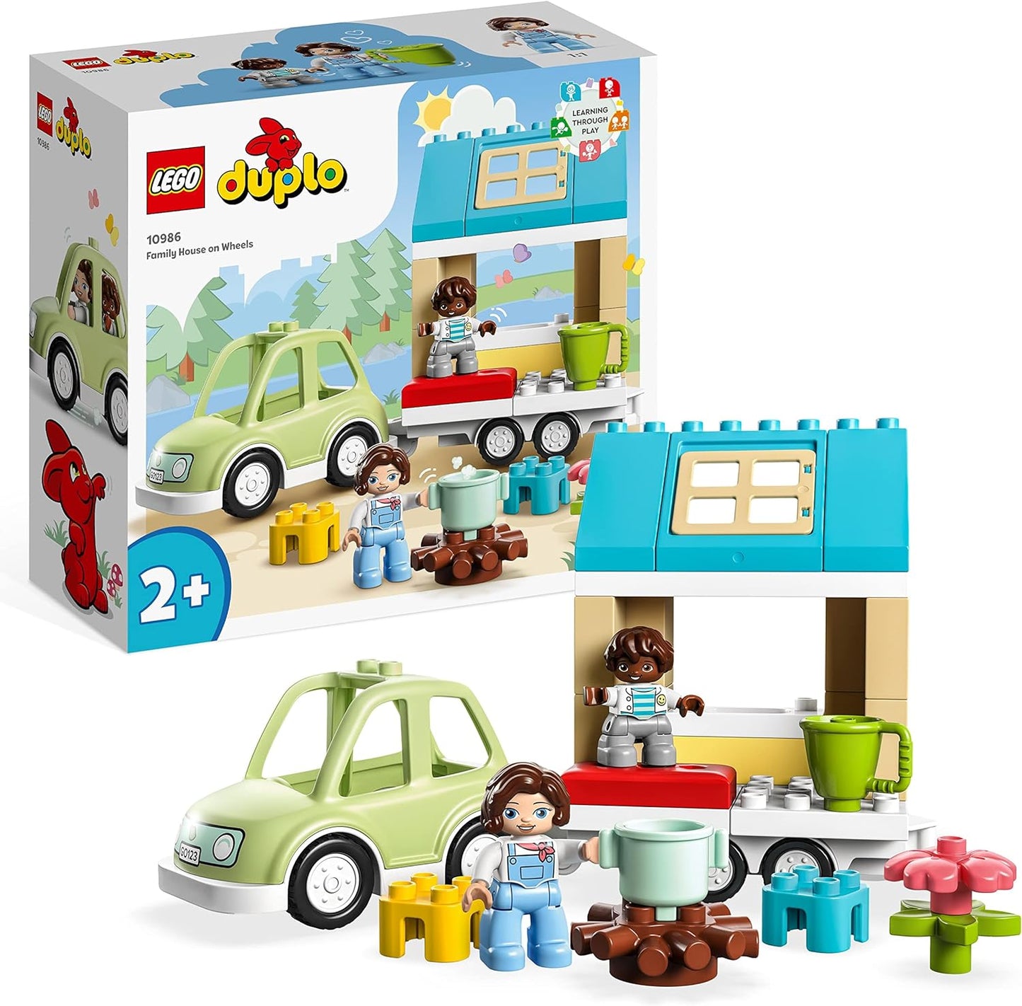 LEGO 10986 Duplo Home on Wheels, Toy Car with Large Stones, Figures and Toy Car for Boys and Girls from 2 Years, Develops Fine Motor Skills