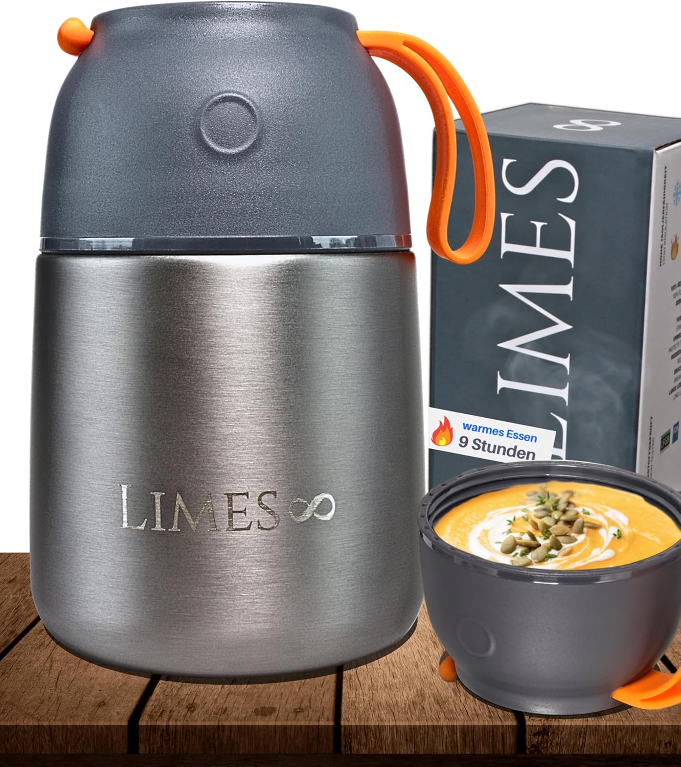 Limes 8® Stainless Steel Thermal Container for Food - 500 ml - Thermal Lunch Box - Warming Container for Food - Food Container for Baby Food, Soups, Cereal to Go Food Container