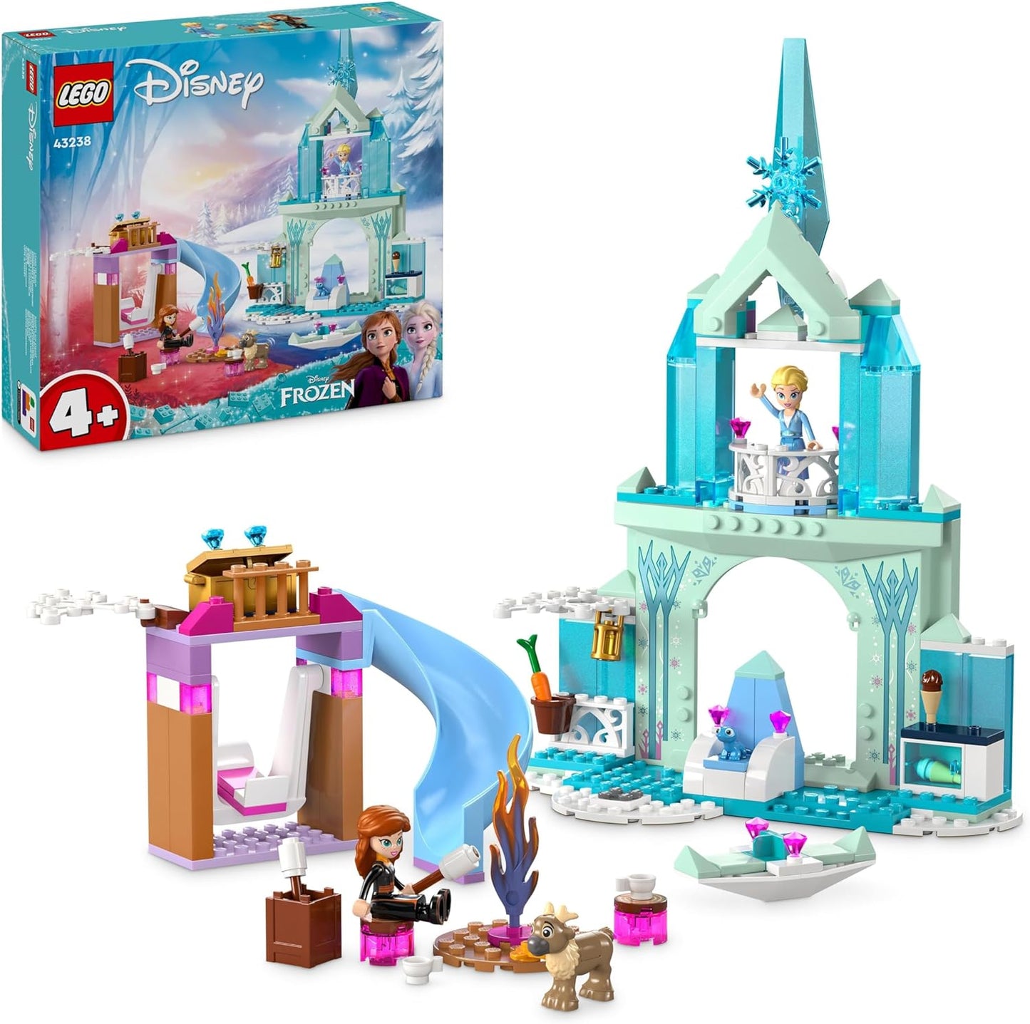 LEGO Disney Frozen Elsa's Ice Palace, Frozen Castle Toy with Princess Elsa and Anna Dolls, Plus 2 Animal Figures, Great Gift for 4 Year Old Girls and Boys 43238