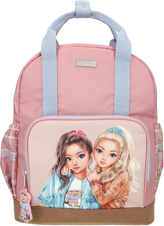 Depesche 13012 TOPModel Team Teddy Backpack in Pink, Beige and Blue, with Model Motif and Pendant, Bag with Adjustable Straps and Thermal Compartment