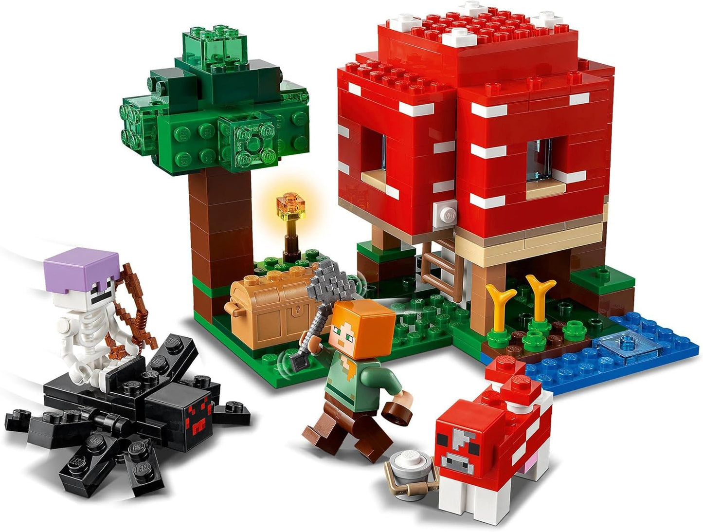 LEGO Minecraft The Mushroom House, Toy from 8 Years, Gift for Children with Figures of Alex, Mooshroom & Spider Rider, Children's Toy 21179