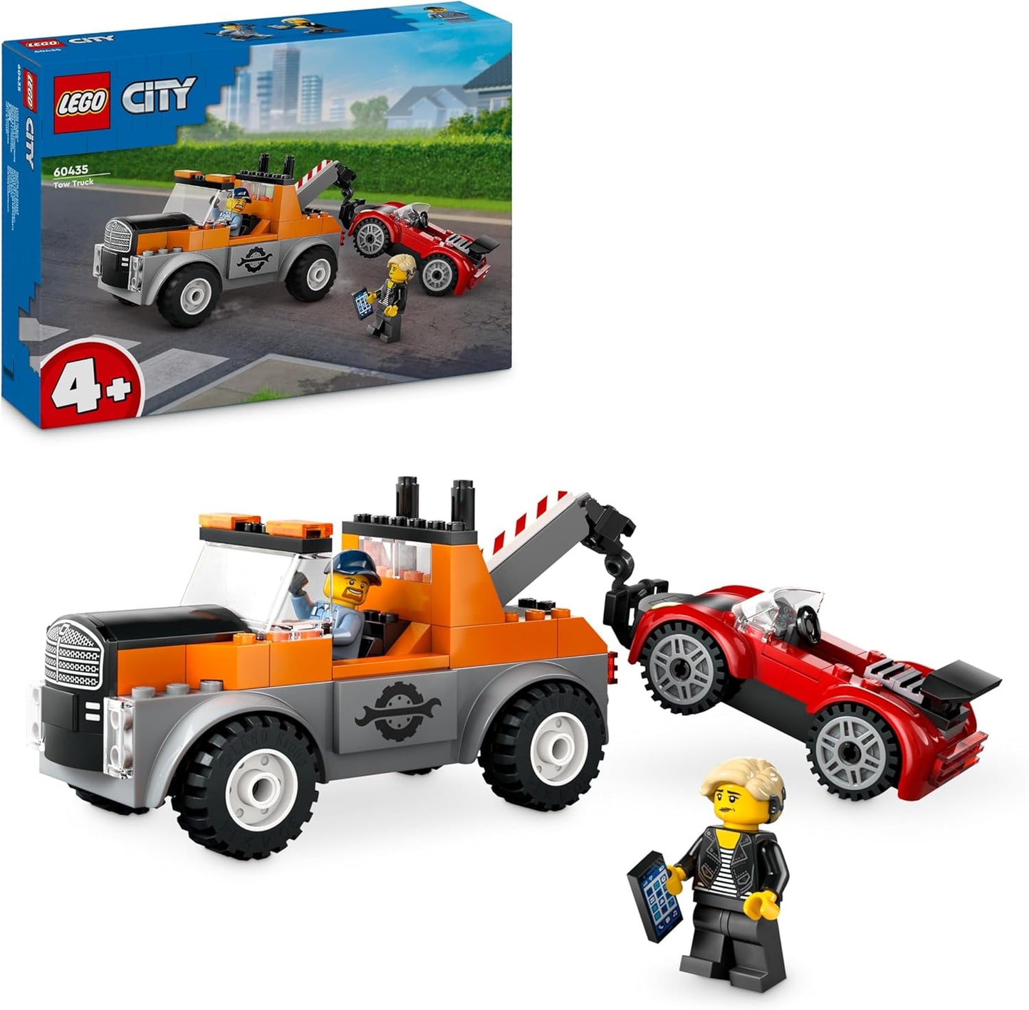 LEGO City Tow Truck with Sports Car, Toy Car for Boys and Girls from 4 Years, Birthday Gift for Children, Truck Toy with 2 Mini Figures and Accessories such as a Cochlear Implant 60435