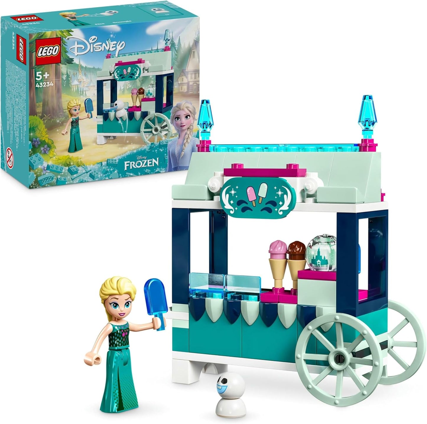 LEGO Disney Frozen Elsa's Ice Cream Stand, Ice Cream Toy for Children with Princess Elsa Doll and Mini Snowman, Set for the Film Frozen, Spontaneous Gift for Girls and Boys from 5 Years 43234