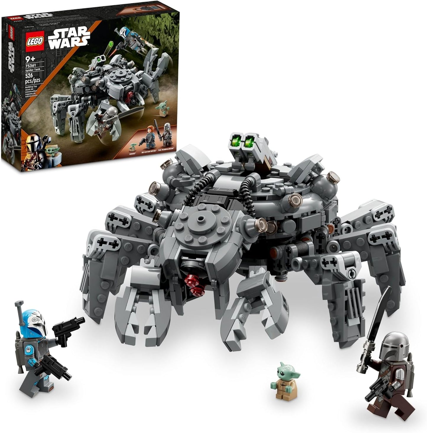 LEGO Star Wars Spider Tank 75361 - Building Toy Mech from The Mandalorian Season 3, Includes the Mandalorian with Dark Sword, Bo-Katan and Grogu 'Baby Yoda' Mini Figures, Gift Idea for Children