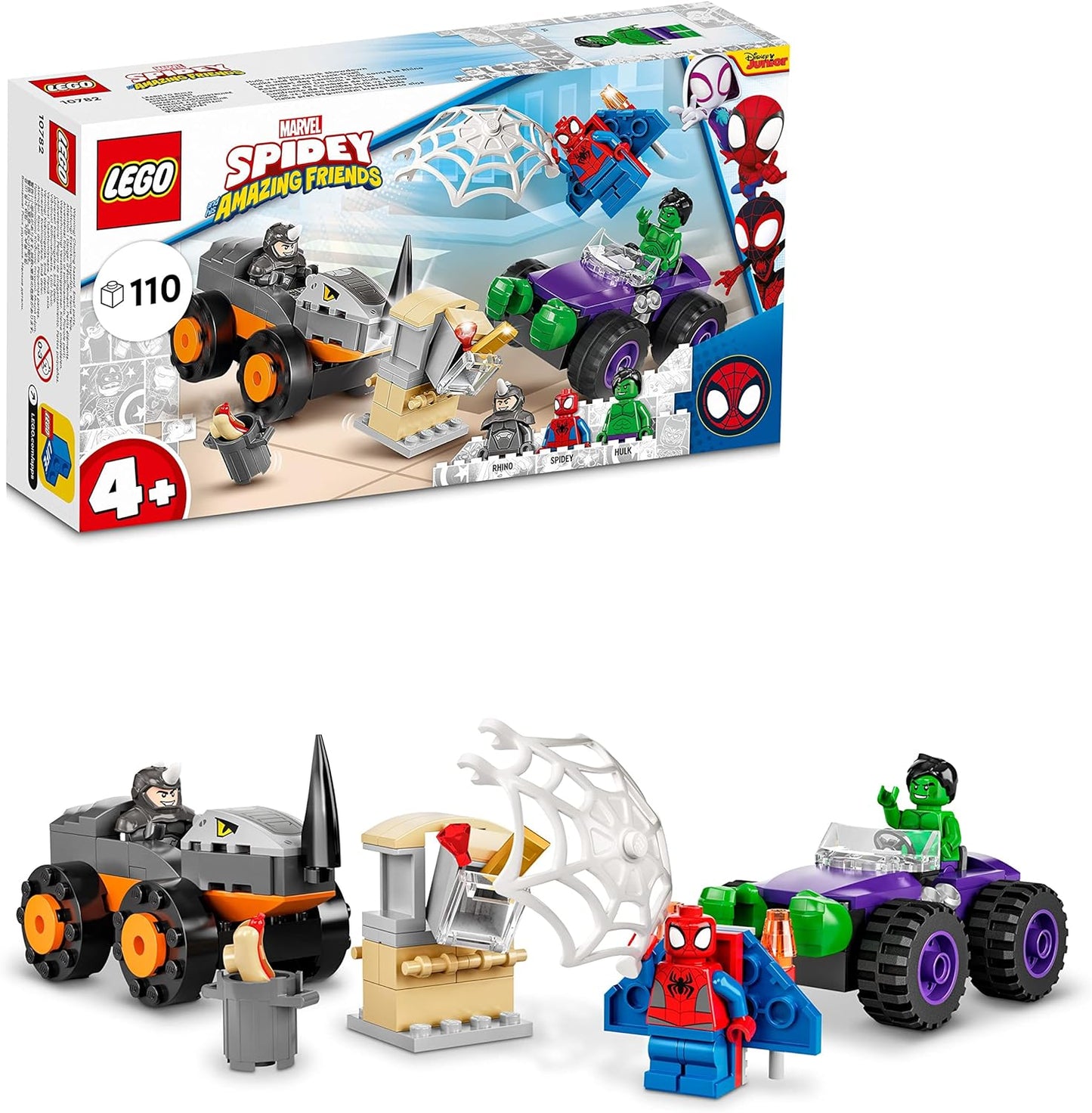 Lego 10782 Marvel’s Spidey and His Amazing Friends Hulk Vs Rhino Truck Showdown, Spider-Man Set, Superhero Toy Building Kit, from 4 Years Old