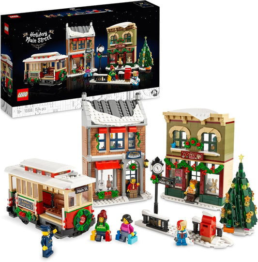 LEGO 10308 Icons Christmas Decorated Main Street, Winter Village Model Kit with Tram, Shops, Accessories and Christmas Decoration