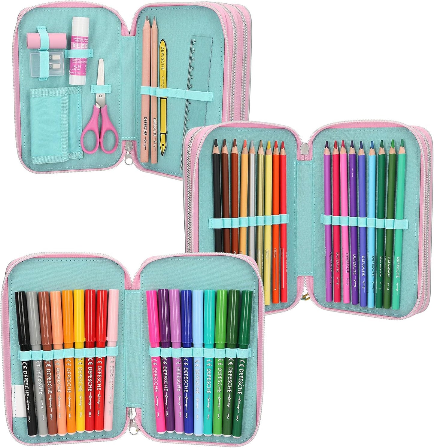 TOPModel Electric 3-Compartment Pencil Case with Pens