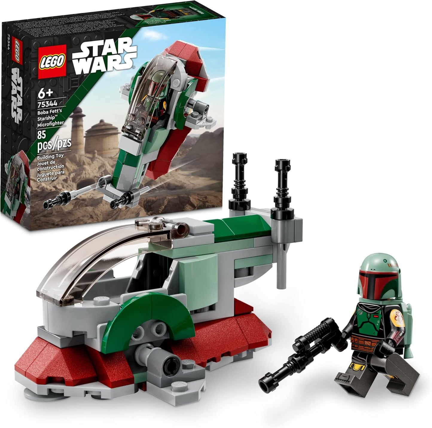 LEGO Star Wars Boba Fett's Starship Microfighter 75344 Building Toy Vehicle with Adjustable Wings and Patch Shooters, The Mandalorian Set for Children