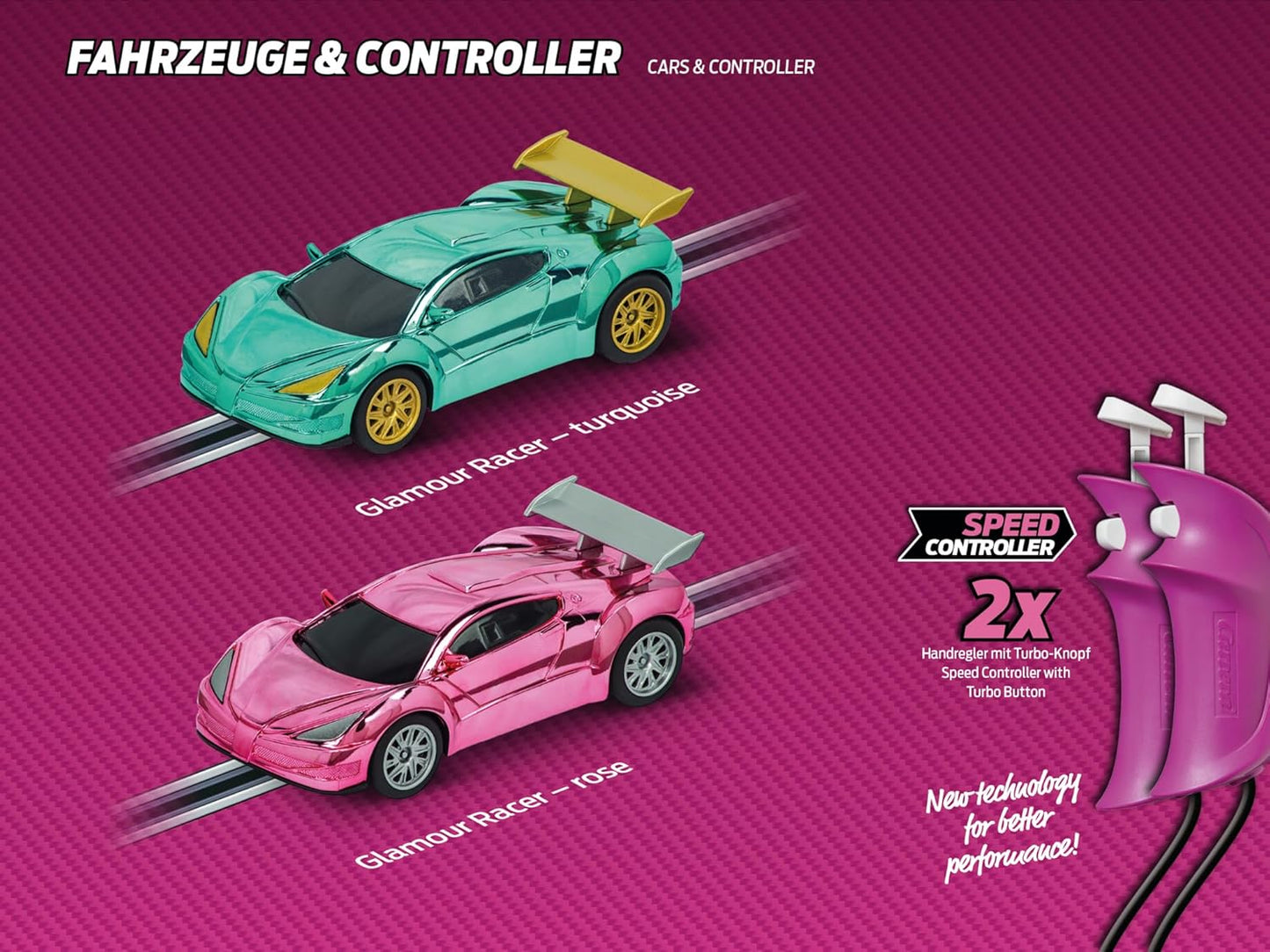 Carrera - 20062579 - Carrera GO!!! Pink Action Racing Race Track Set I Racing Track with Licensed Slot Cars | Up to 2 Players | For Children from 6 Years and Adults