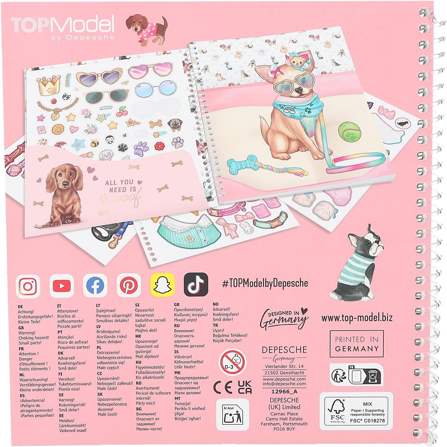 Depesche 12966 TOPModel Doggy Dress Me Up Sticker Book with 24 Pages of Pre-Printed Dog Motifs to Design Yourself Includes 11 Sticker Sheets