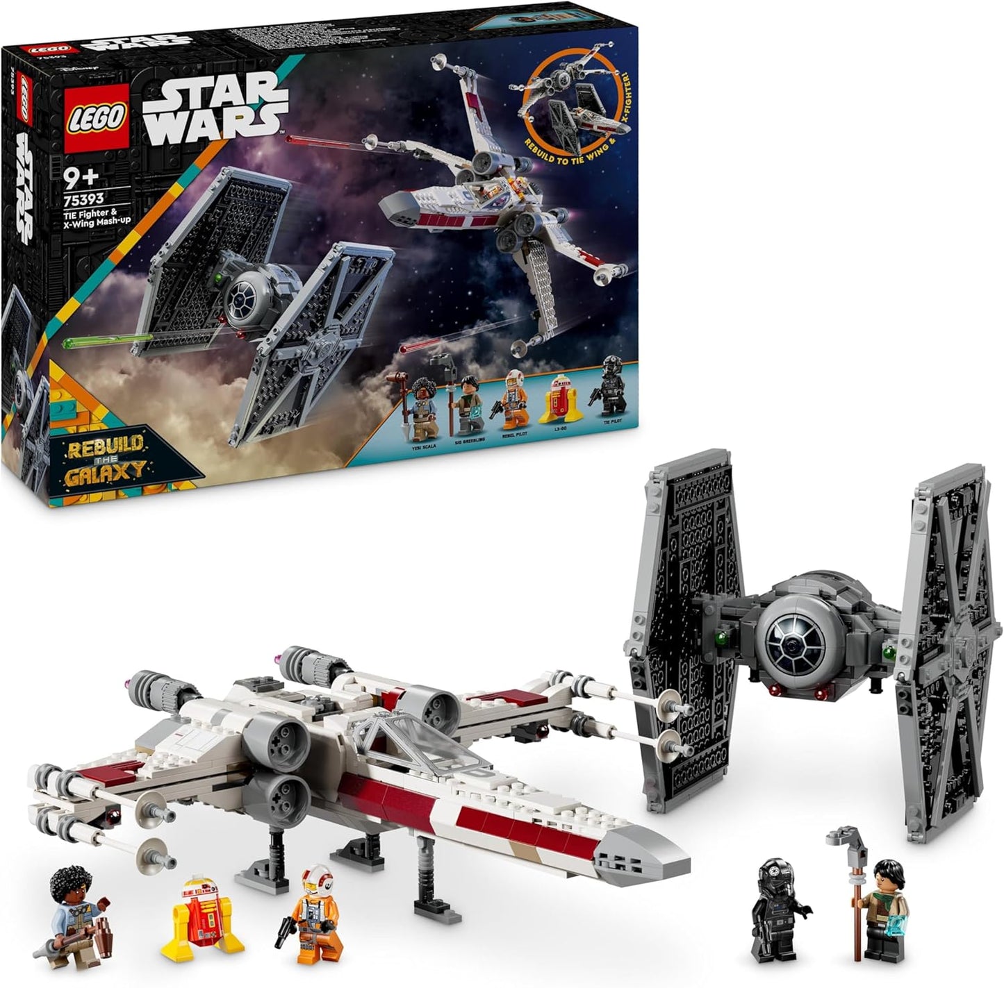 LEGO Star Wars Mashup of TIE Fighter & X-Wing, Buildable Toy Star Hunter Gift Idea for Children, Adjustable Star Ships, Gift for Boys, Girls and All Fans 75393