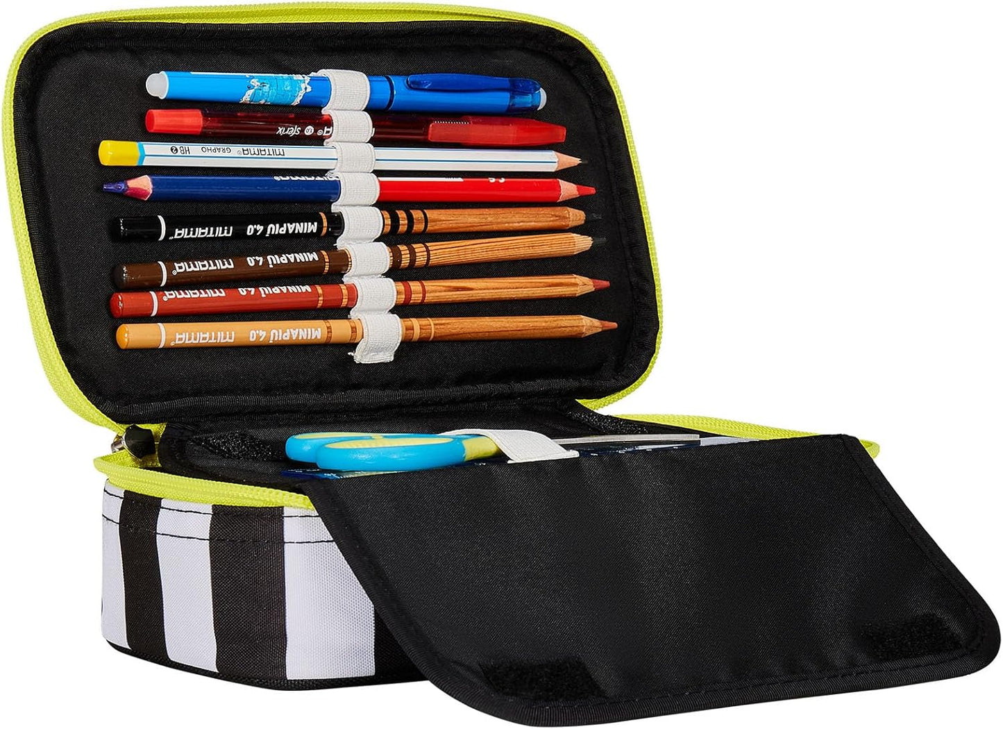 Seven Pencil Case Quick Case - FC Juventus Football - Win is The Rule, Black and White - Complete Compartment with Pencils, Pens and Markers, School Accessories, School Backpack - Pencil Case for