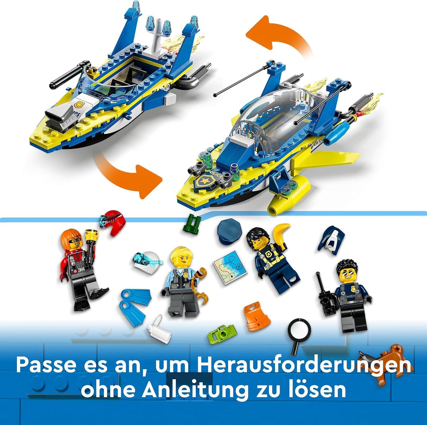 LEGO 60355 City Detective Missions of the Water Police, Interactive Adventure Playset with Boat and 4 Mini Figures, Police Toy Gift