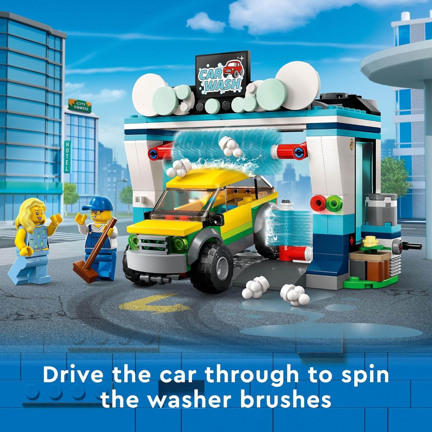 LEGO City Car Wash 60362 Construction Toy Set, Fun Gift Idea for Children from 6 Years, with Rotating Wash Brushes and a Car and 2 Mini Figures