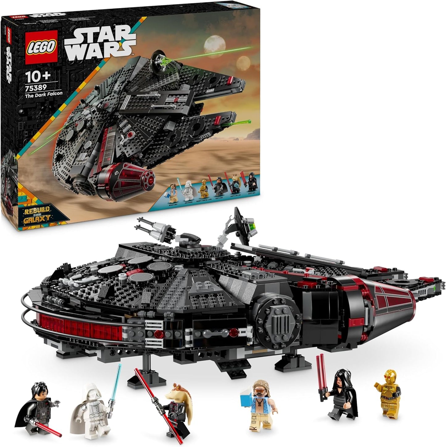 LEGO Star Wars Dark Millennium Falcon, Starship Set, Building Toy for Children, Birthday Gift for Boys, Girls and Fans, Adventure Toy 75389