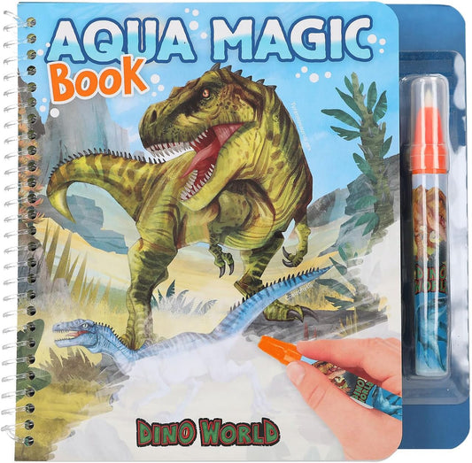 Depesche 12798 Dino World Aqua Magic Colouring Book with Hidden Dinosaur Motifs, Creative Book with 5 Repaintable Pages and a Water Pen