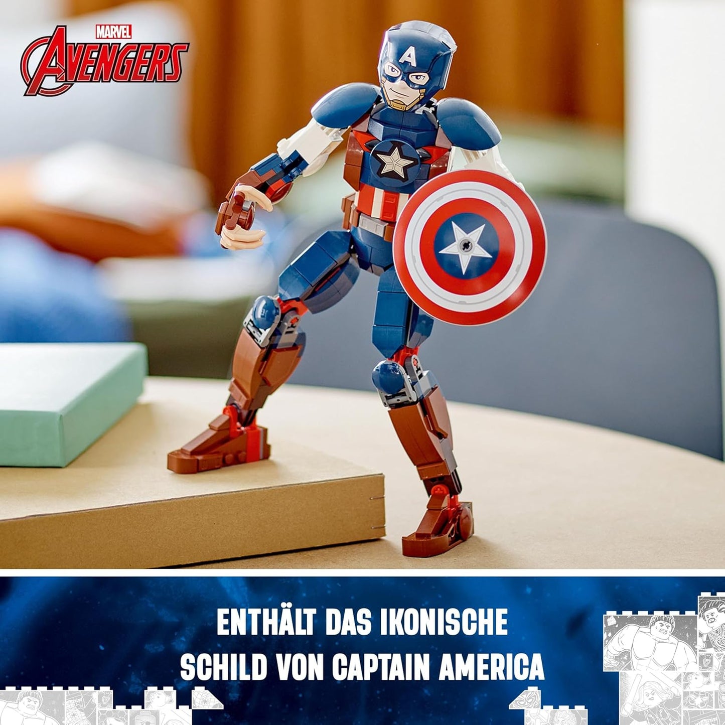 LEGO 76258 Marvel Captain America Building Figure, Superhero with Shield, Avengers Construction Toy and Collectible Figure as Bedroom Accessory for Children, Boys and Girls from 8 Years