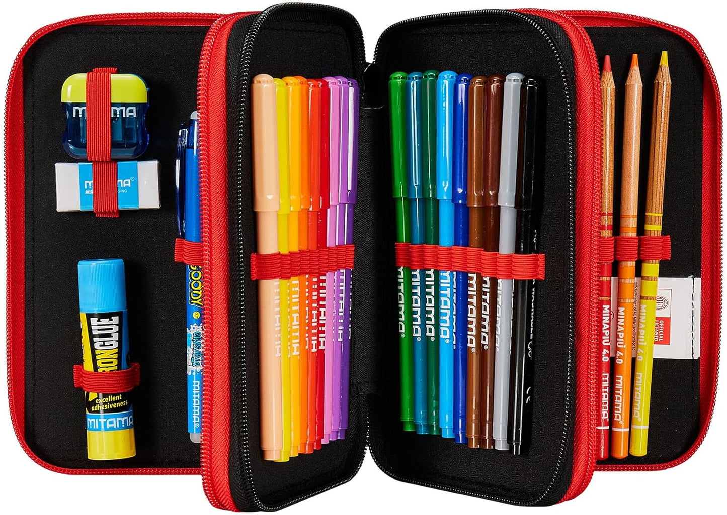 Seven A.C. Milan Football Path of Victory School Pencil Case with 3 Compartments Red Black - Pencil Holder with Multiple Compartments with Pencils, Pens and Colours, Multicoloured, Taglia Unica,