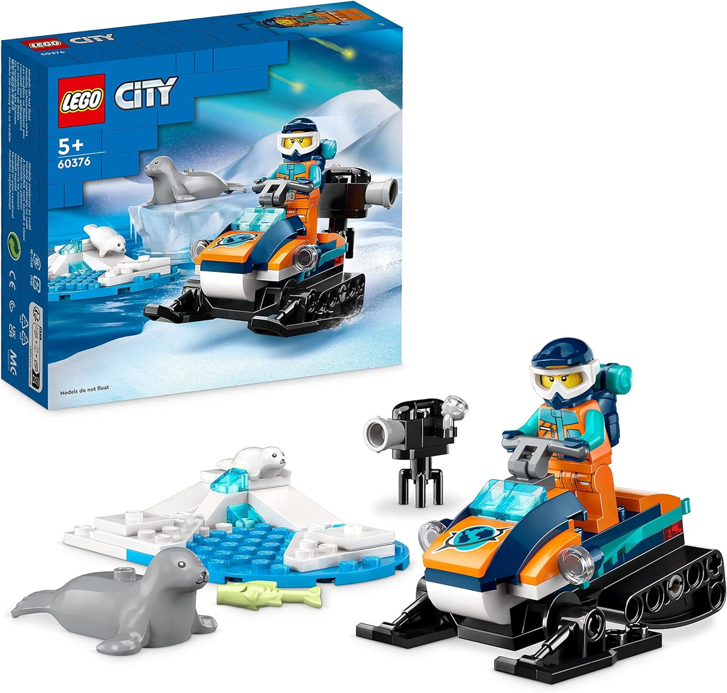 LEGO 60376 City Arctic Snowmobile, Construction Toy Set with 3 Animal Figures and an Explorer Minifigure, Toy for Children from 5 Years and Up