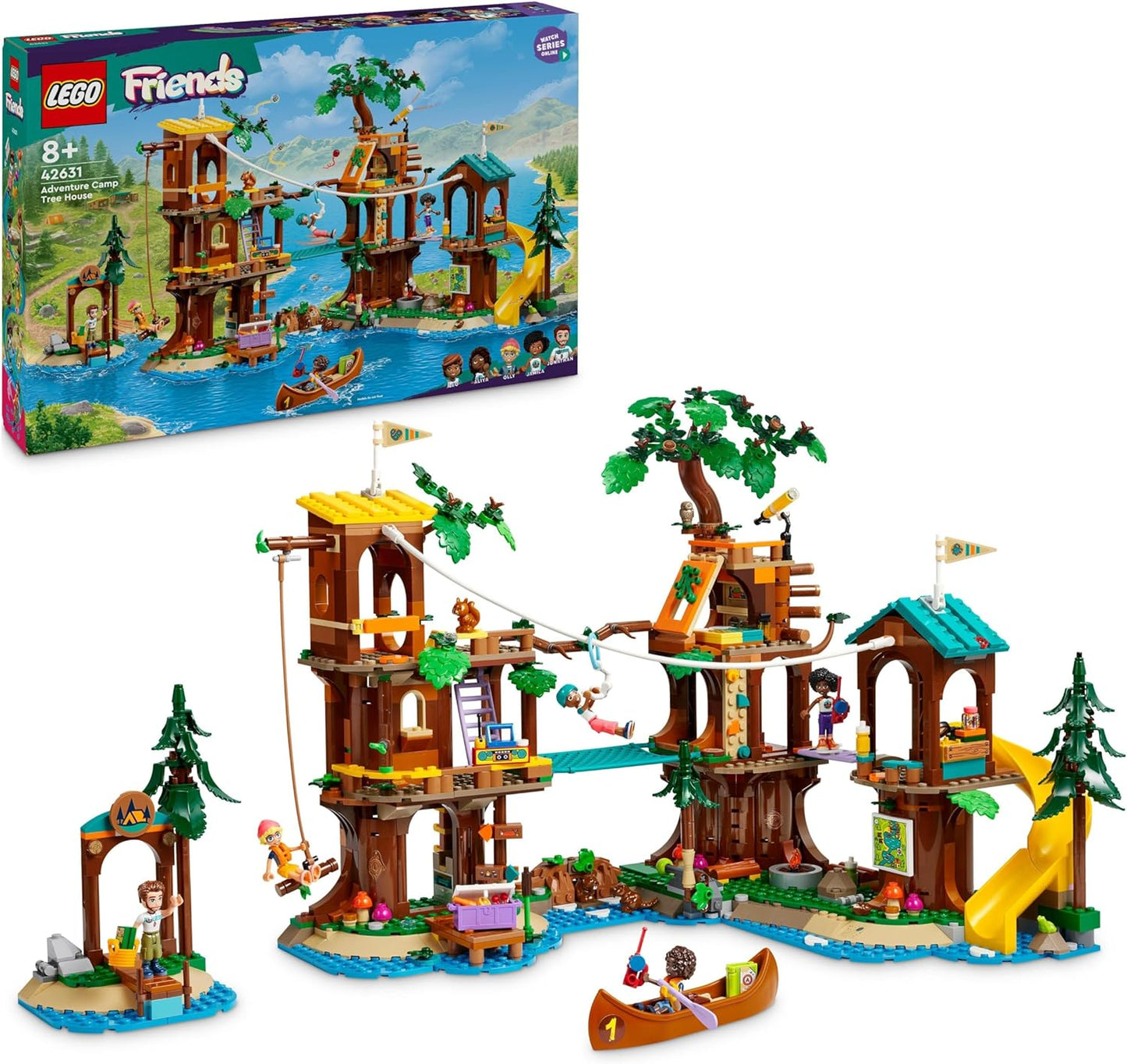 LEGO Friends Tree House in Adventure Camp, Playset for Girls and Boys from 8 Years with 5 Toy Figures and 5 Animals, Gift Idea for Creative Play, Sports Toy, Dollhouse 42631