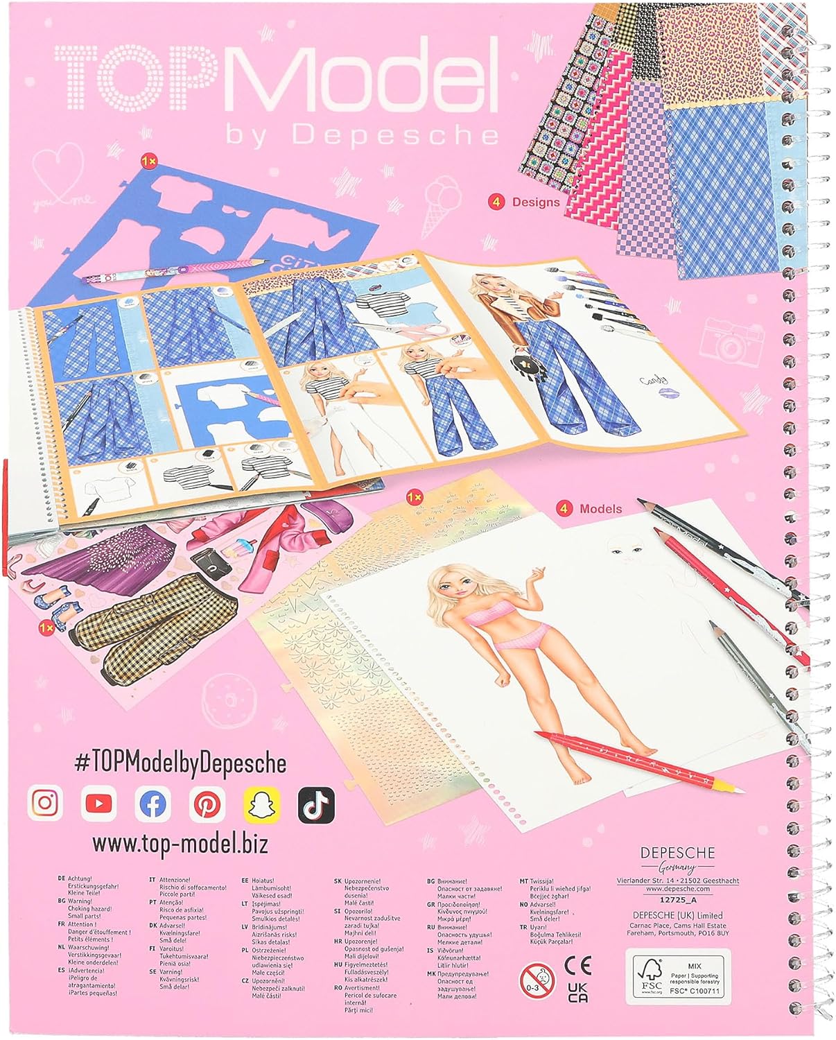 Depesche TOPModel 12725 Colouring Book Special Design Book with Stencils, Pattern Sheet and Many Accessories, Approx. 29.5 x 23.7 x 1.5 cm