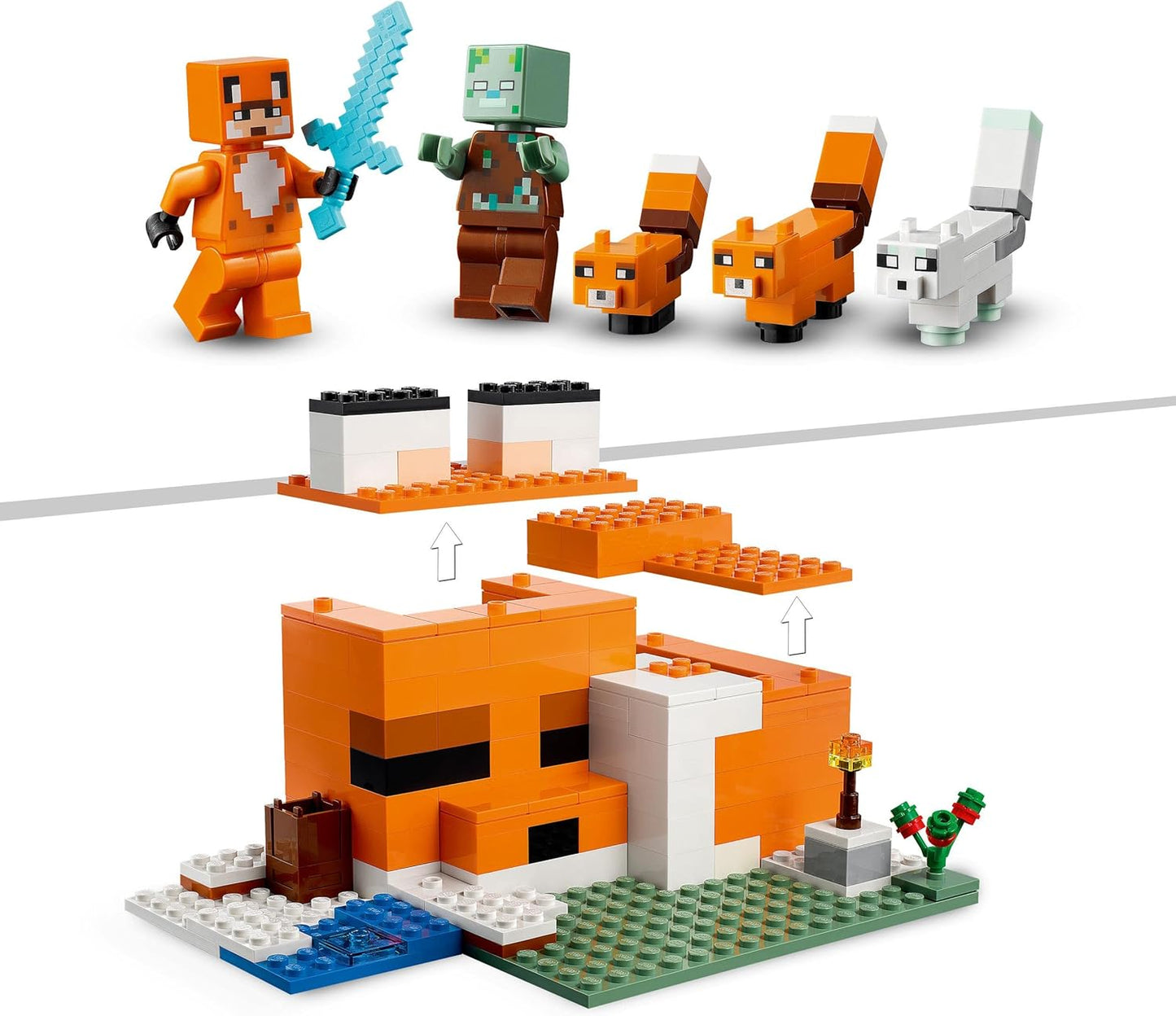 LEGO 21178 Minecraft The Fox Lodge, toy for children from 8 years with figures of drowned zombie and animals, children's toy.