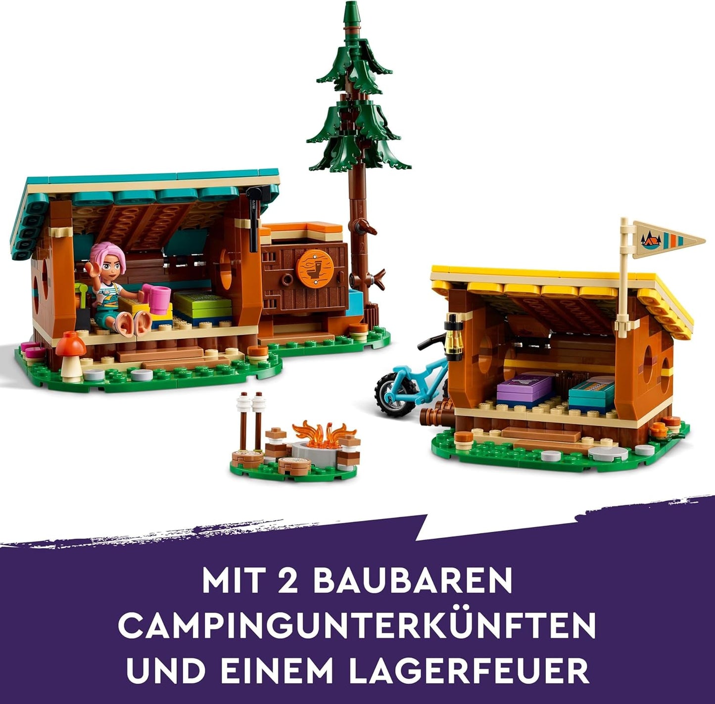 LEGO Friends Cosy Huts in Adventure Camp, Play Set for Role Play in the Outdoors, Children's Toy for Girls and Boys from 7 Years with 3 Toy Figures and Fox, Camping Toy 42624