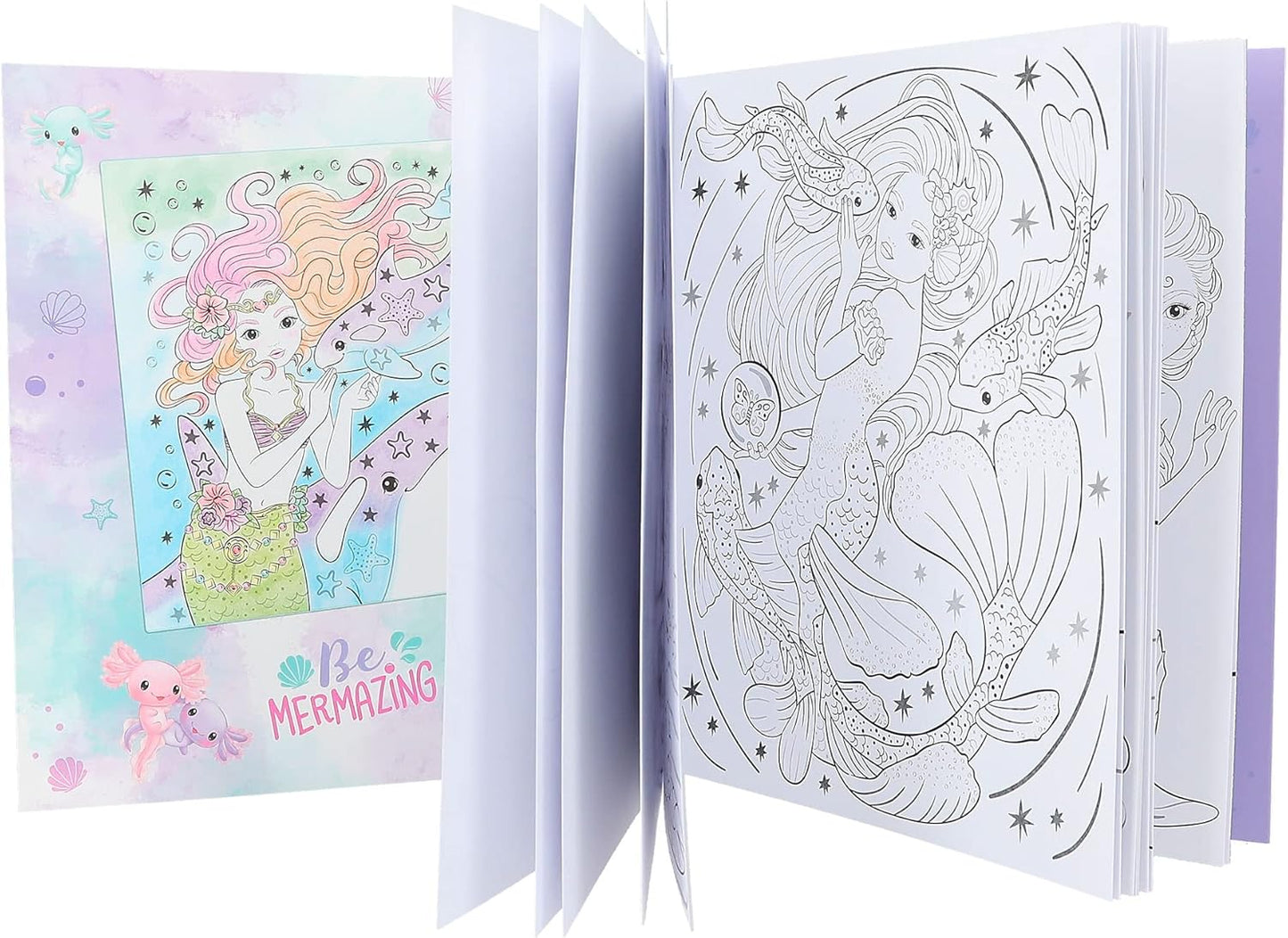 Depesche 12414 TOPModel Mermaid Watercolour Book, Colouring Book with Brush and 15 Underwater Motifs for Painting with Water