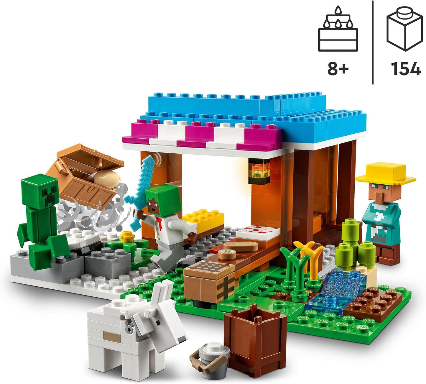 LEGO 21184 Minecraft The Bakery Modular Toy Set with Creeper and Goat Figure, Construction Toy for Children from 8 Years