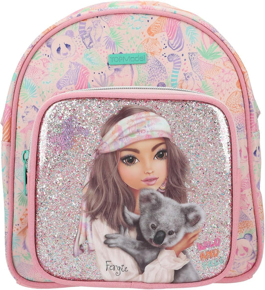 Depesche 12788 TOPModel Wild Backpack in Pink with Model Motif and Colourful Animal Pattern, Bag with Adjustable Straps