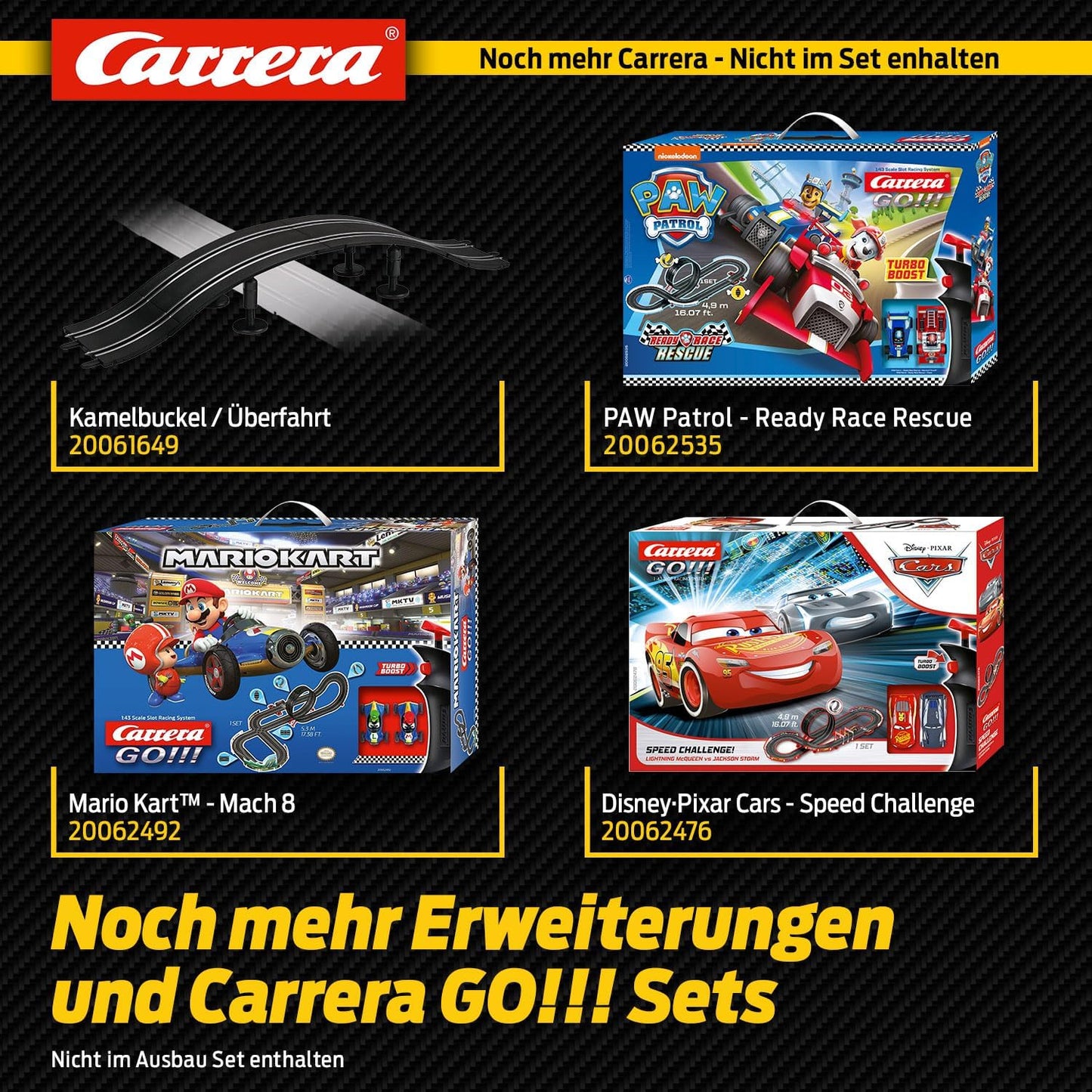 Carrera Extension Set 1, 6-Piece Extension for GO!!! Carrera Tracks, Compatible with Carrera GO!!! (Plus) & Digital 143, 2x Curves (1/90 Degrees), 2x Lane Change Tracks, 2x Straight Sections, 342 mm