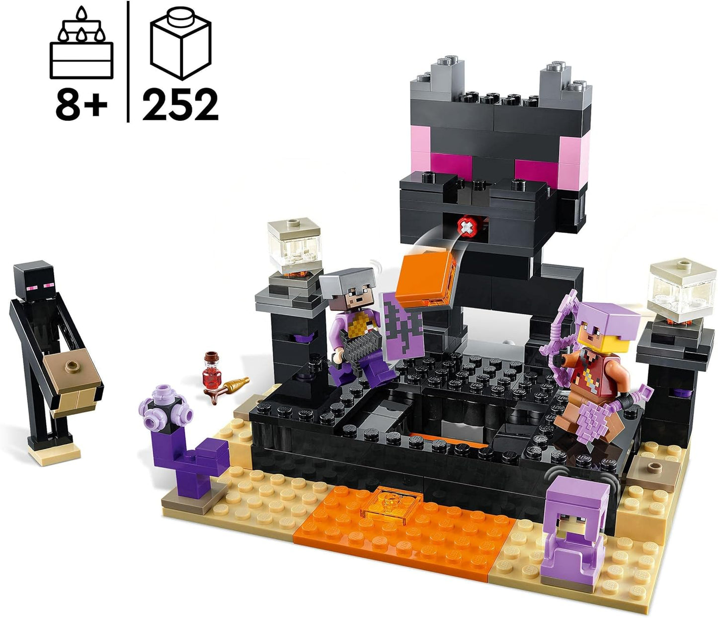 LEGO 21242 Minecraft The End Arena Set, 'Player vs Player Battle' Action Toy with Lava, Enderdragon and Enderman Figure, Gift for Children from 8 Years