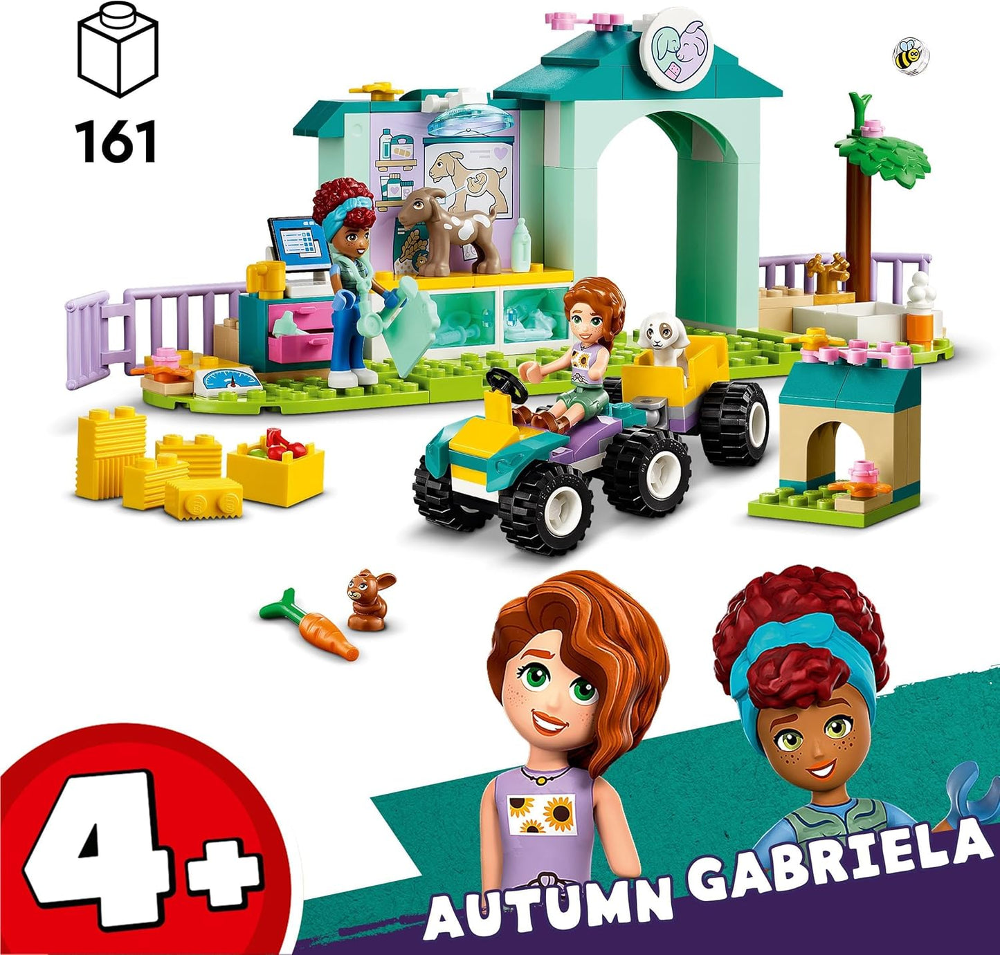 LEGO Friends Farm Animal Clinic, Farm Set with Veterinarian Toy for Children from 4 Years, Includes 2 Figures and 3 Animals Including Goat and Rabbit Figure, Gift for Girls and Boys 42632