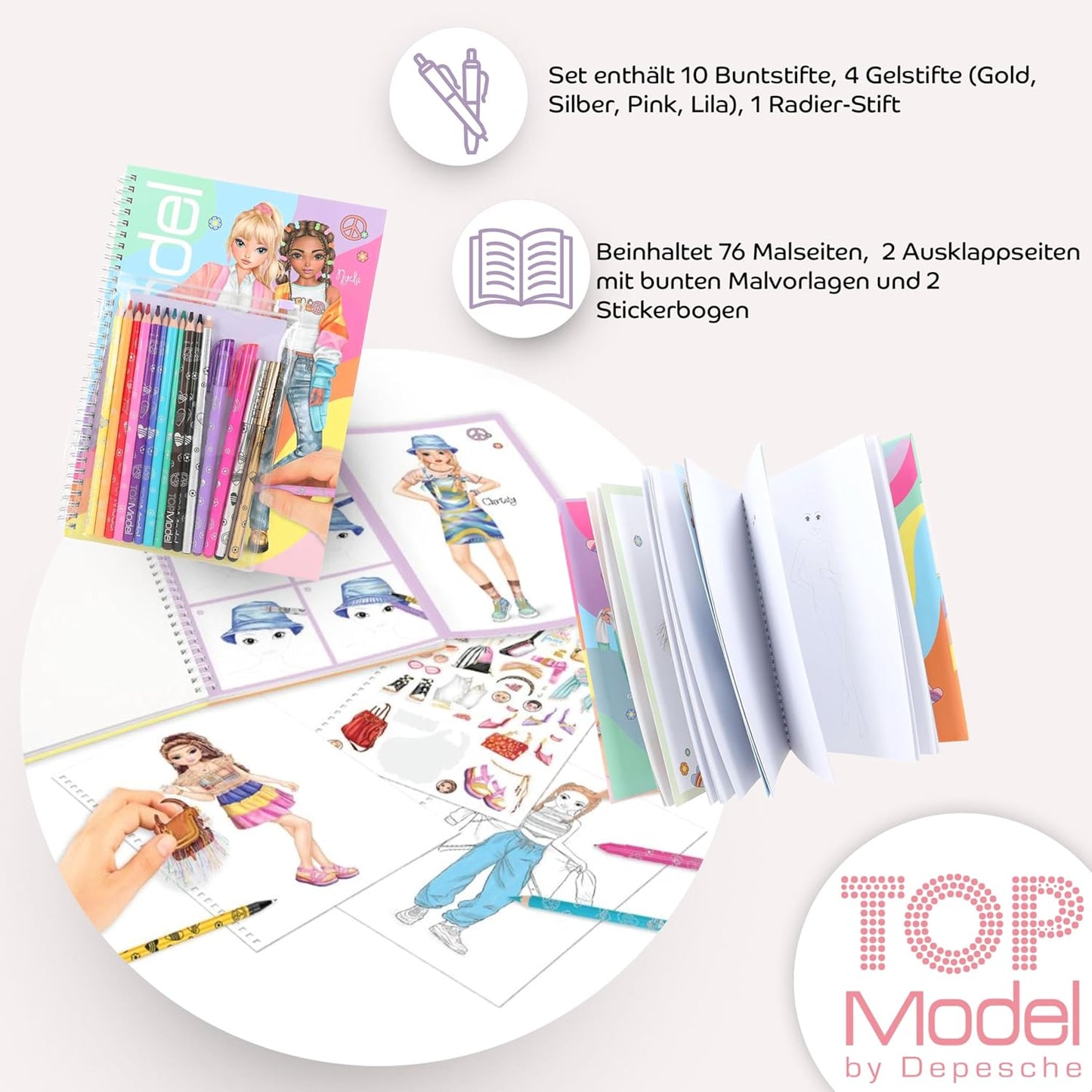 TOPModel Colouring Book Set & the TOPModel Colouring Book with Sequins: Creative Colouring Fun with Sparkling Highlights - Your Perfect Set for Colourful and Glittering Drawings