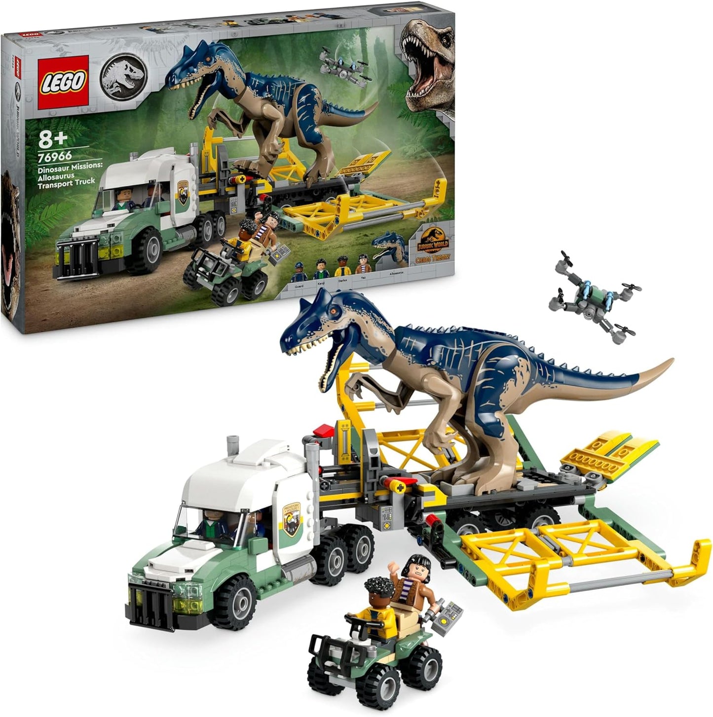 LEGO Jurassic World Dinosaur Missions Allosaurus Transporter Dino Playset Gift Idea for Kids with Kenji, Darius and Yaz Mini Figures for Boys and Girls from 8 Years 76966