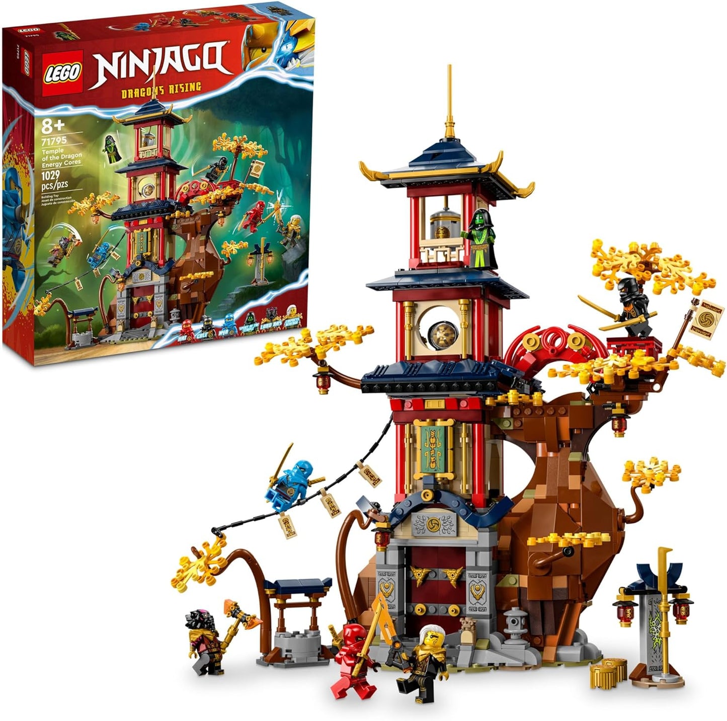 LEGO Ninjago Temple of Dragons Energy Cores 71795, Building Toy with a Ninjago Temple and 6 Mini Figures, Including Cole, Kai and NYA, Gift for Children from 8 Years, Buildable