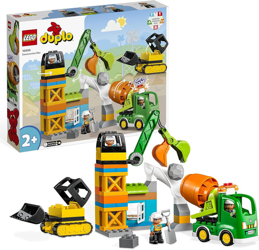 LEGO 10990 Duplo Construction Site with Construction Vehicles, Crane, Bulldozer and Concrete Mixer Toy for 2-Year-Old Boys and Girls with Large Bricks