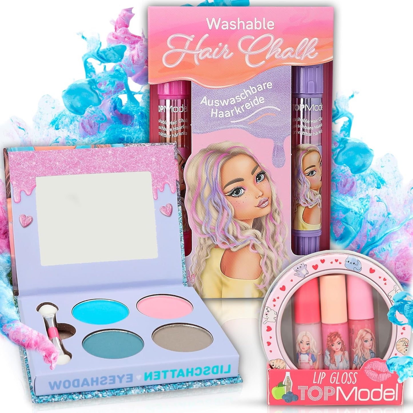 TOPModel by Depesche Beauty and Me Eyeshadow Gift Set, Washable Hair Chalk Set and Mini Lip Gloss Set