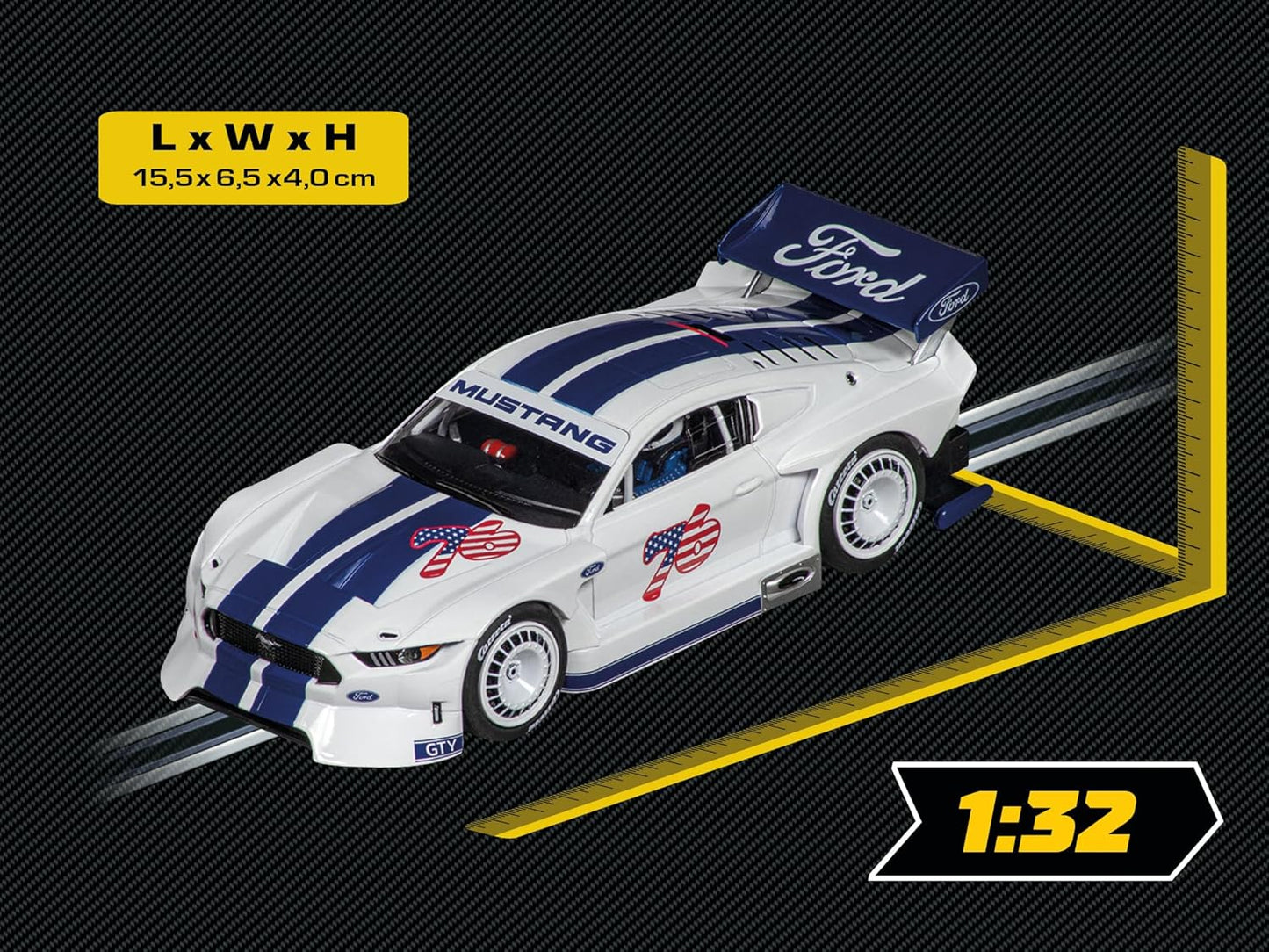 Carrera - 20031083 - Carrera Digital 132 I Ford Mustang GTY No.76 I Optimised for Fast Drift Action I Slot Car in Scale 1:32 I Authentic Luminous Front, Rear and Brake Lights