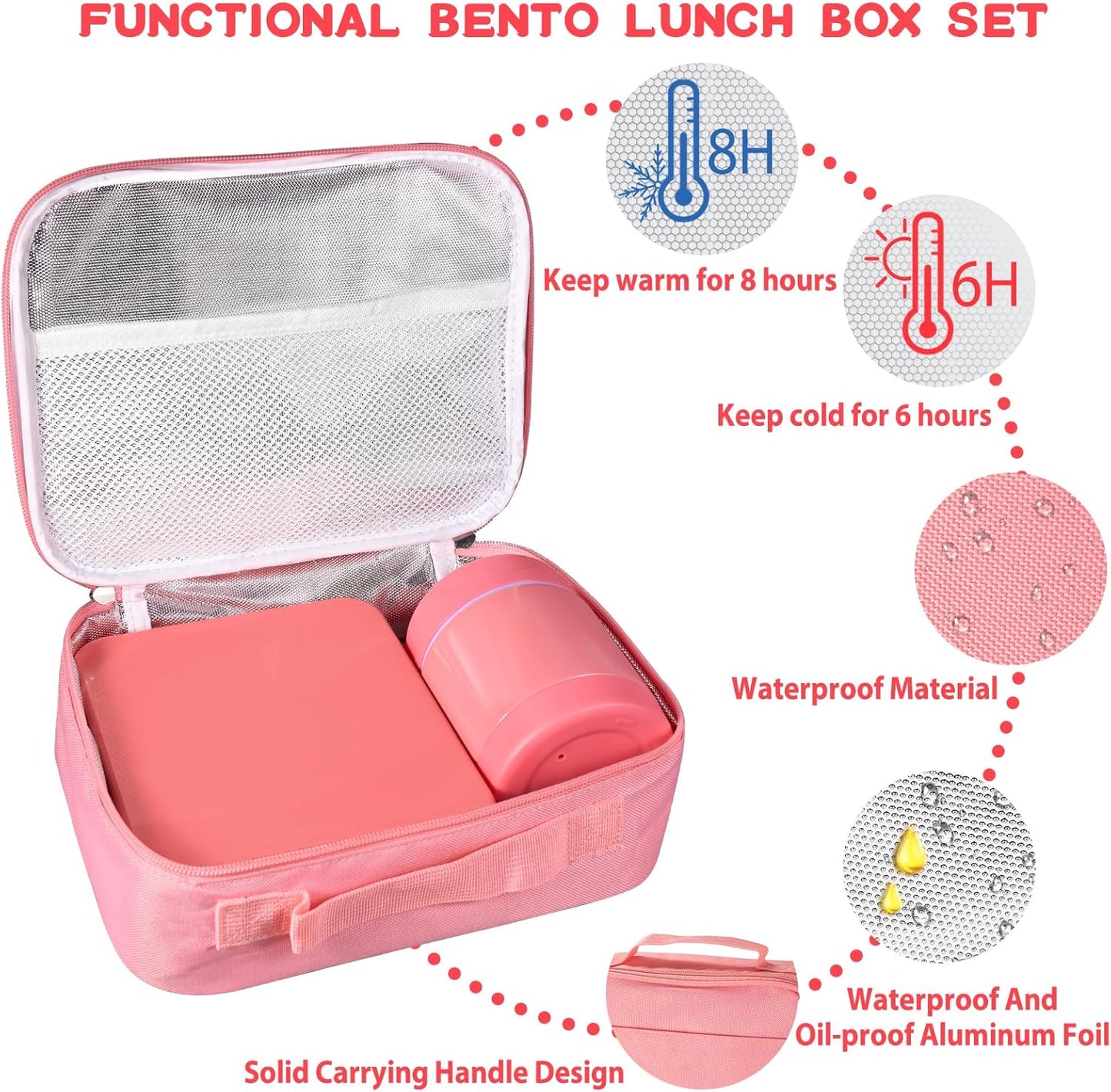 Children's Lunch Box Set with 300 ml Thermal Container for Food, Leak-Proof Bento Children's Lunch Box with Compartments, Insulated Lunch Bag, BPA-Free Lunch Box, Bento Box, Children, School,