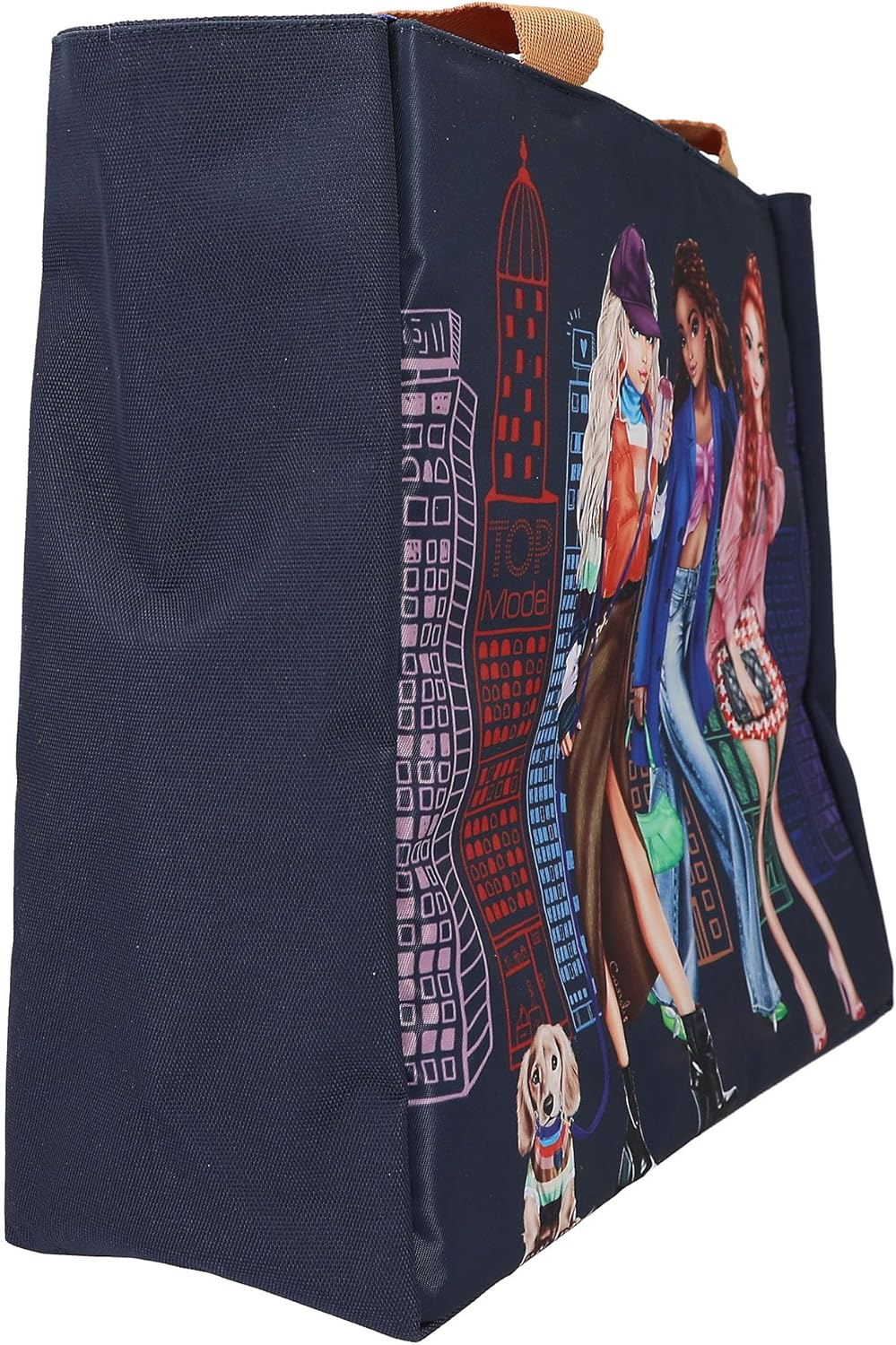 Depesche TOPModel City Girls 12564 Tote Bag in Dark Blue with Model Motif in Bright Colours, Shopper with Inner Pocket