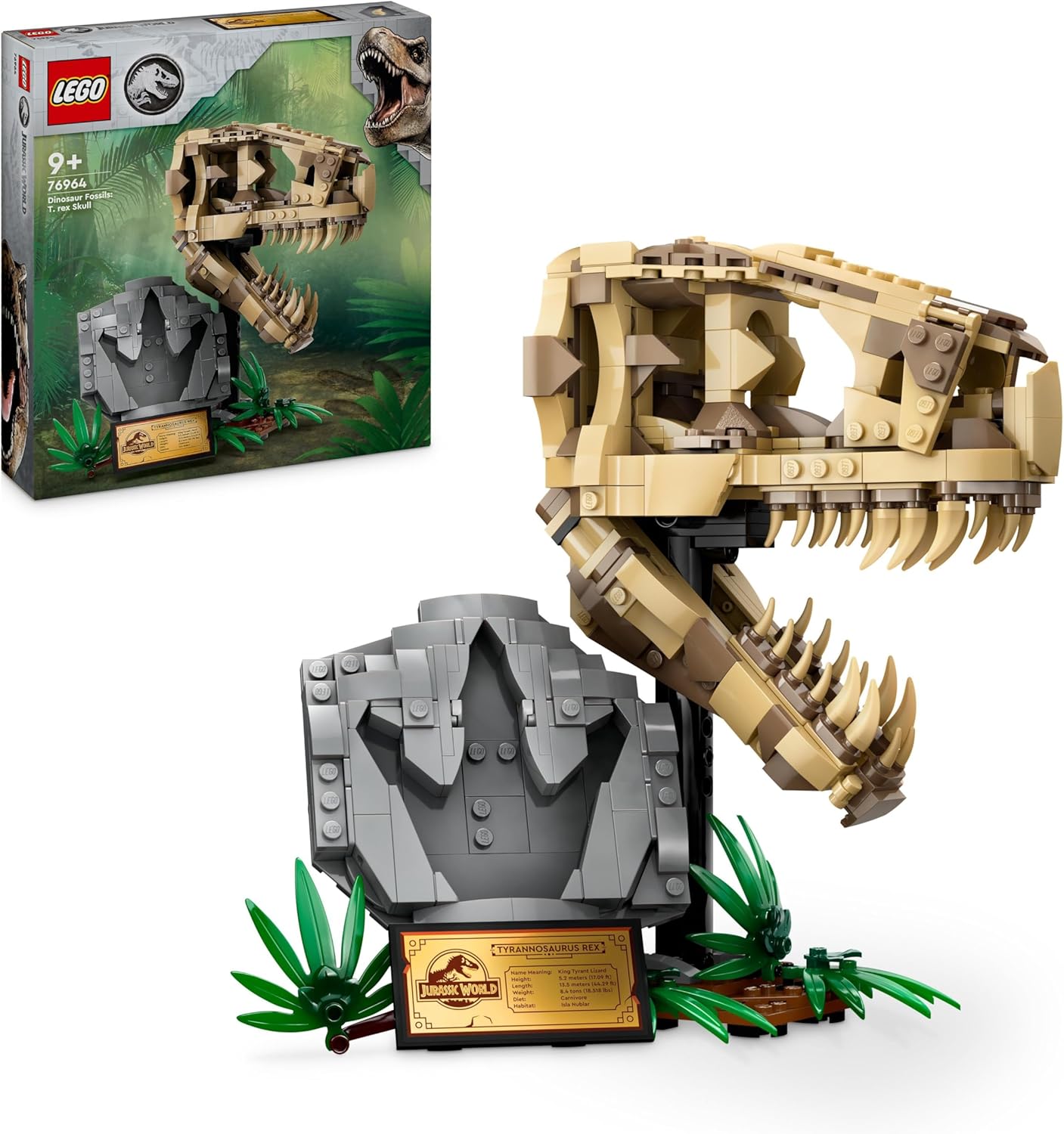 LEGO Jurassic World Dinosaur Fossils: T.rex Head, Dinosaur Toy for Building, Dinosaur Decoration for Children's Room, T-Rex Skull Skeleton with Footprint, Gift for Boys and Girls 76964