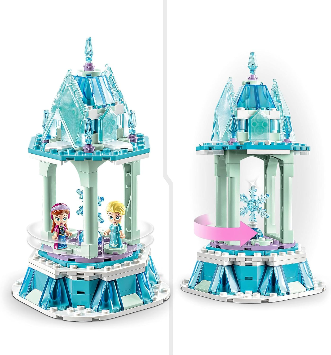 LEGO Disney Princess Anna's and Elsa's Magic Carousel, Frozen Toy, Inspired by Frozen Ice Palace with 3 Iconic Micro Doll Figures and Olaf Figure 43218