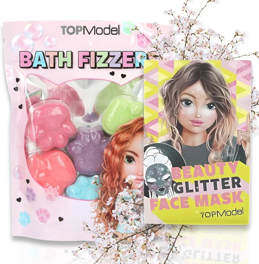 TOPModel Cloth Mask Glitter Beauty and ME & TOPModel Bath Bomb Paw Beauty and ME - Your Perfect Duo for Glittering Selfcare Moments and Bubbly Bath Joys that combine Fun and Relaxation