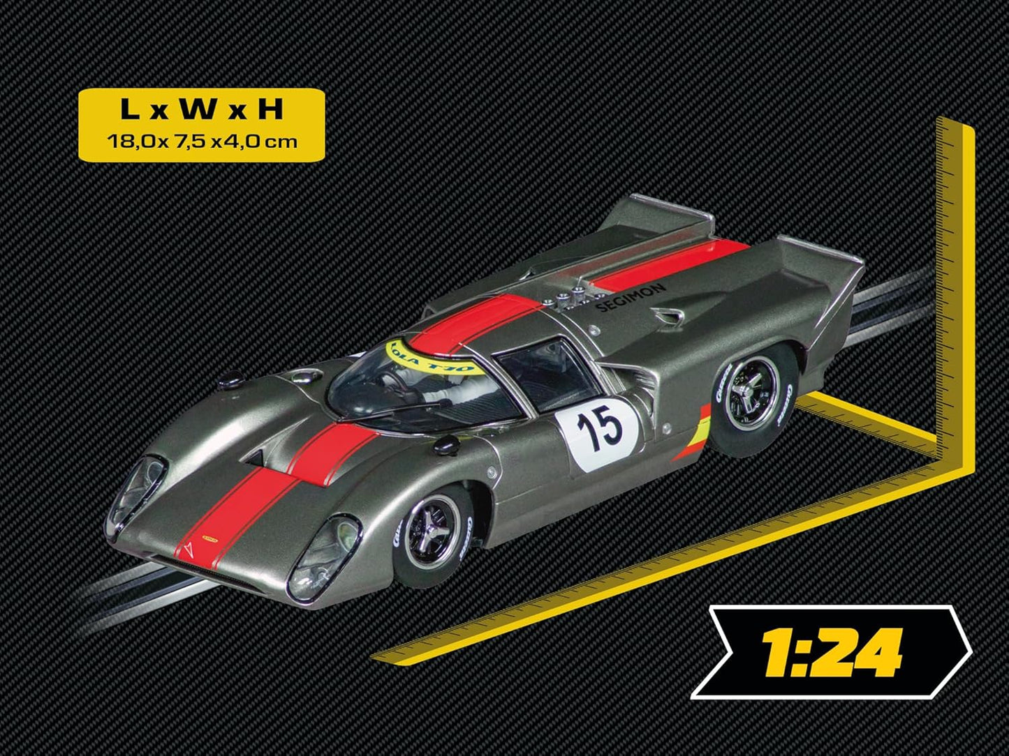 Carrera - 20023957 - Digital 124 I Lola T70 MKIIIb No.15 I Time Travel into Motorsport History I Old School Sports Car in Cool Metallic Look I Fully Functional with Front and Rear Lights