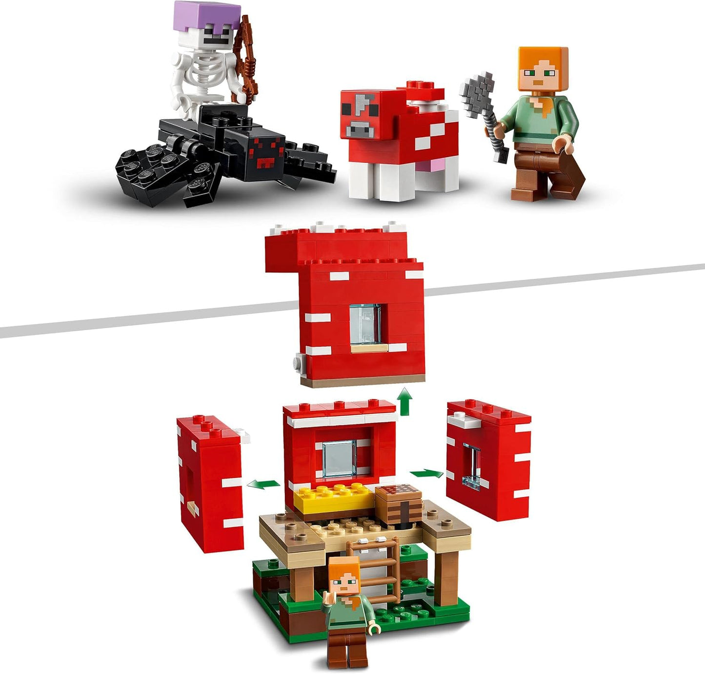 LEGO Minecraft The Mushroom House, Toy from 8 Years, Gift for Children with Figures of Alex, Mooshroom & Spider Rider, Children's Toy 21179