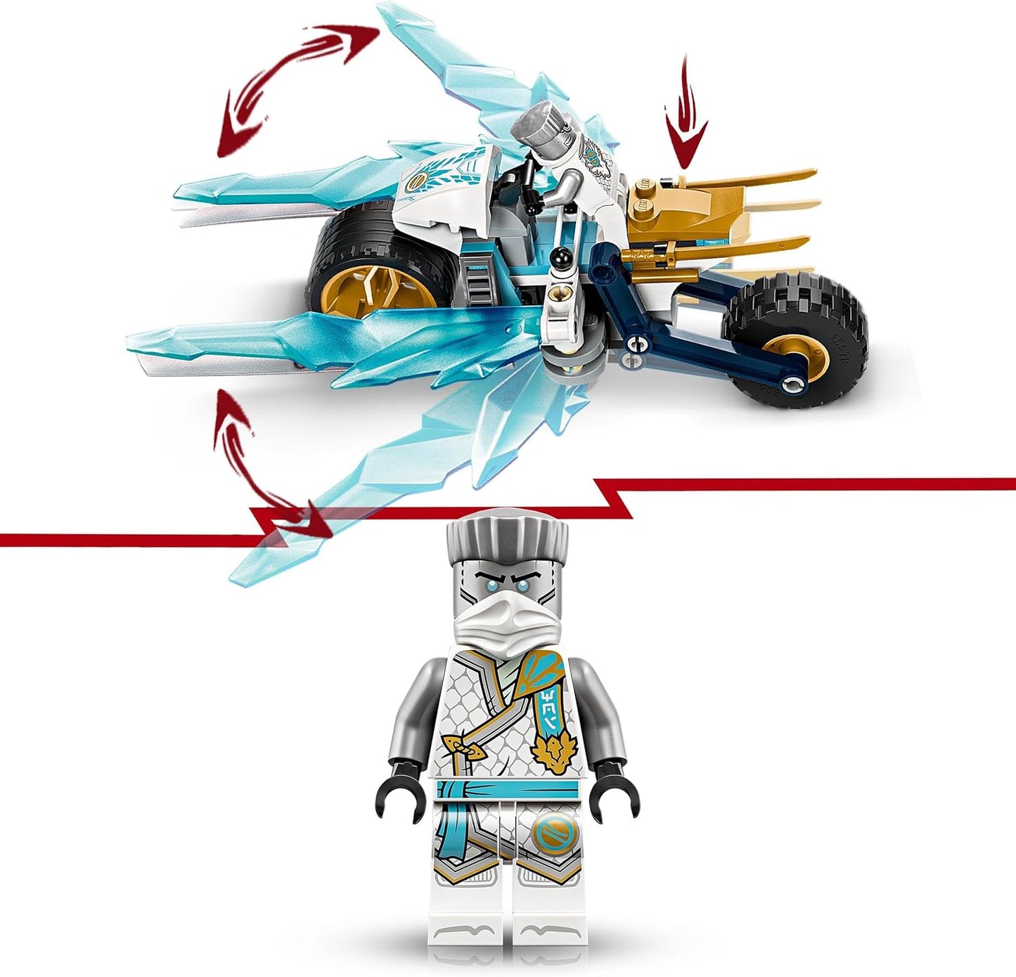 LEGO Ninjago Zanes Ice Motorcycle, Ninja Playset with 1 Mini Figure, Action Toy, Buildable Small Vehicle for Children, Gift for Boys and Girls from 7 Years 71816